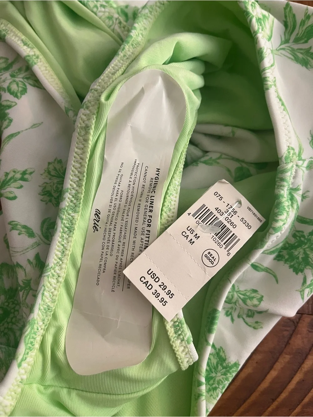 NWT Aerie Banded High Waisted Bikini Bottom Green Floral - Sz M